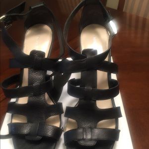 Black Leather Heel Sandle